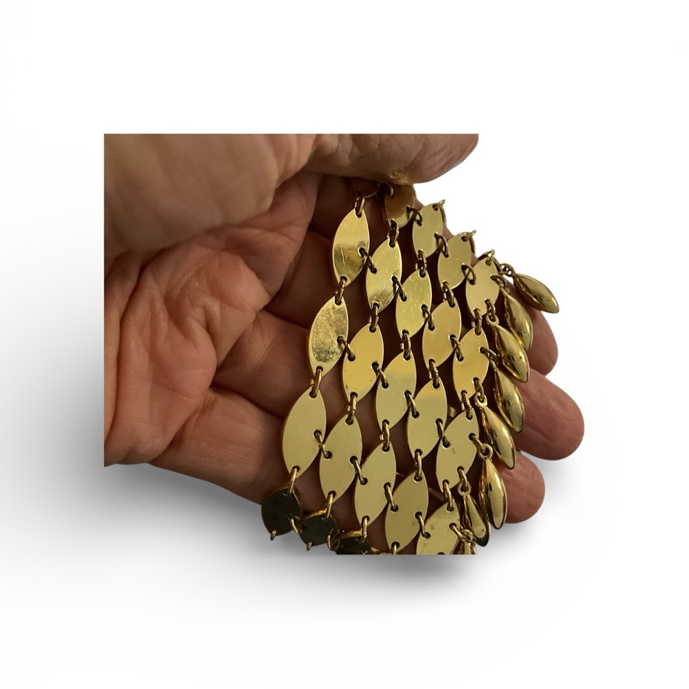 Pierre Lang Gold Toned Bracelet Metal Fringe Beads Quatrefoil PL Magnetic Clasp - Picture 6 of 12